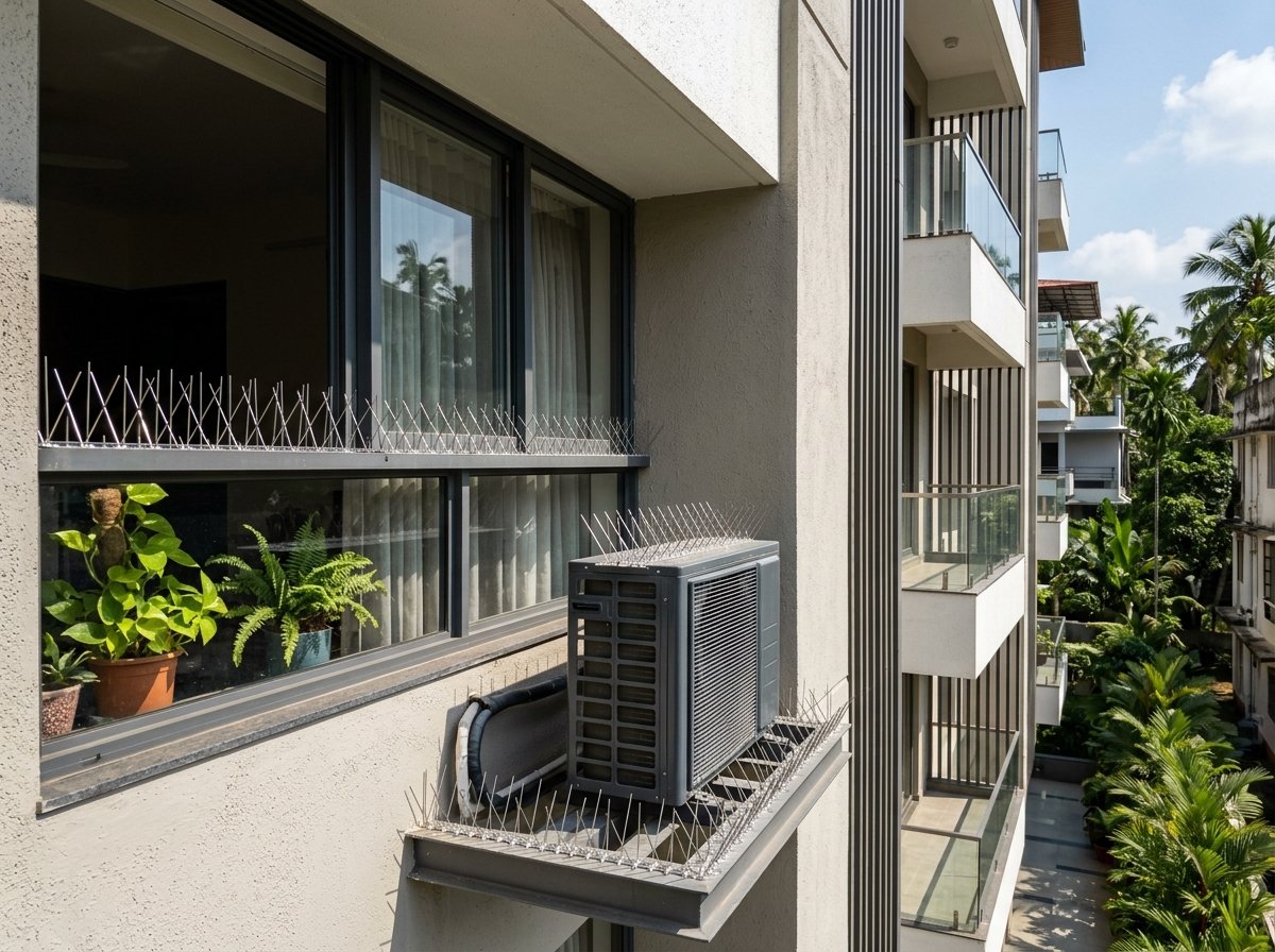 Anti-Bird Spikes on High-Rise Window Ledges